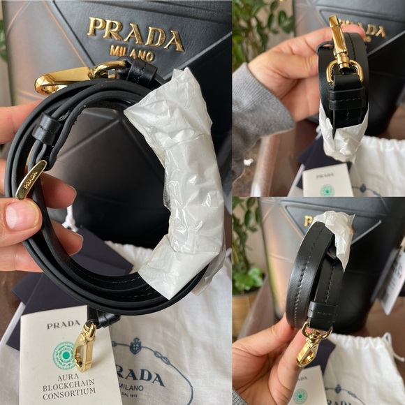 PRADA LOGO PLAQUE BUCKET BAG IN BLACK 1BE048 - Picture 13 of 16
